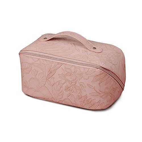 Balakaka Kosmetikkoffer für Frauen, Kosmetiktasche mit Mehreren Aufbewahrungsfächern, Makeup Tasche mit Handgriff und Reißverschluss Kirsche rosa von Balakaka