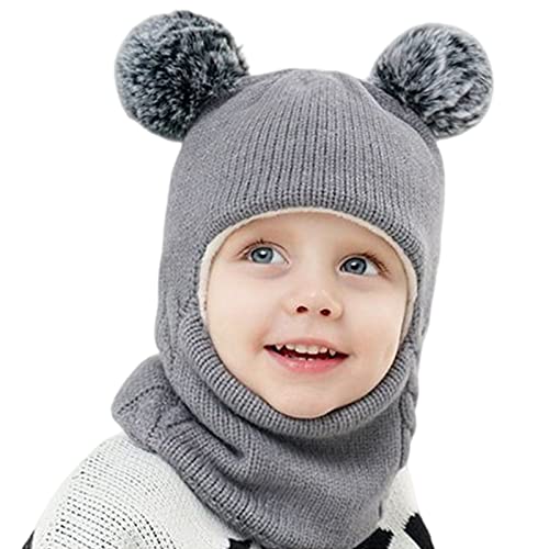 Balakaka Winterhüte für Kinder,Kleinkind Winter Warme Hut Schal Set Kleinkind Beanie,Bobble Hut Baby,Kapuze mit Pelz Doppel Pom Pom Hüte,Schneekappen für Kinder im Alter von 2–7 von Balakaka