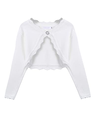 Balancora Strickjacke Mädchen Basic Bolero Kinder Weiss Festliche Mädchen Jacken Kurz Zum Kommunionkleid Taufkleid Reines Weiß von Balancora