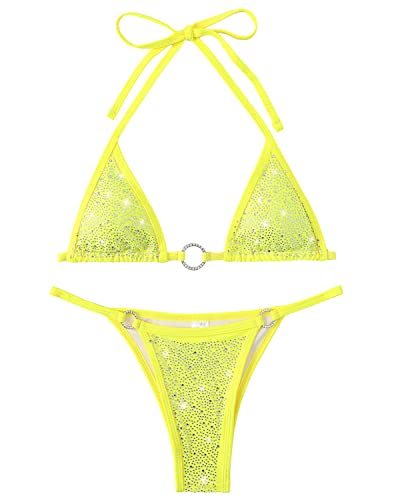 Balasami Damen Liquid Metallic Rainbow Bikini Sets Glänzend String Gepolstert Triangel 2 Stücke Badeanzug - - Large von Balasami