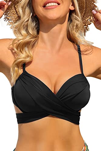 Balasami Damen Stützende Wickelbandage Spaghettiträger Bügel geformte Pads Push Up Bikini Swim Top, Schwarz, S von Balasami