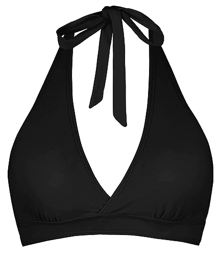 Stützender Neckholder-Bikini für Damen, gepolstert, Push-Up-Bikini, gerüschte Brust, Haken hinten, Badeanzug, nur Oberteil, Schwarz, Large von Balasami