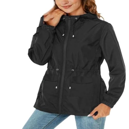 Regenjacke Damen Wasserdicht Leicht Regenjacke Faltbar Windbreaker Packbare Regenmantel mit Kapuze ​Windjacke Wandern Regenjacken mit Taschen von Balems