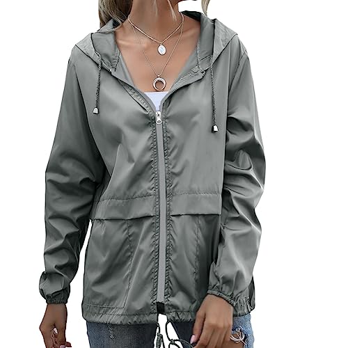 Regenjacke Damen Wasserdicht Leicht Regenjacke Faltbar Windbreaker Packbare Regenmantel mit Kapuze ​Windjacke Wandern Regenjacken mit Taschen von Balems