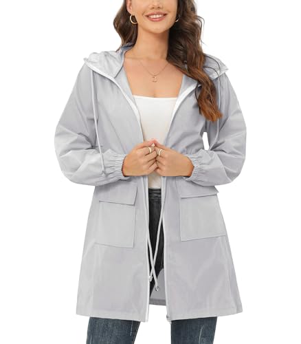 Regenjacke Damen Wasserdicht Leicht Regenjacke Faltbar Windbreaker Packbare Regenmantel mit Kapuze ​Windjacke Wandern Regenjacken mit Taschen von Balems