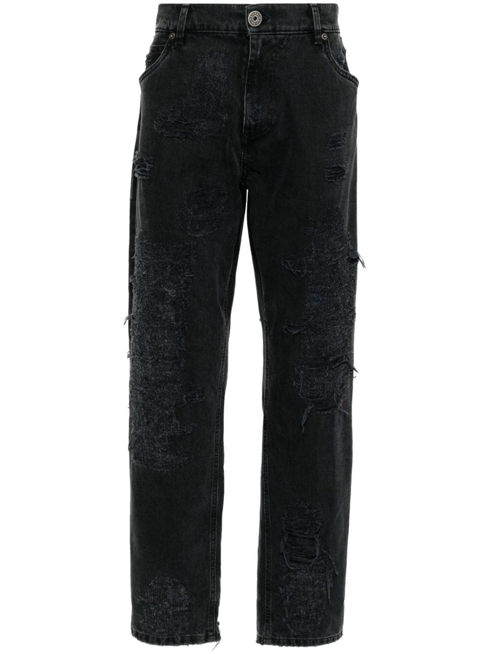 Balmain Halbhohe Straight-Leg-Jeans im Distressed-Look - Schwarz von Balmain