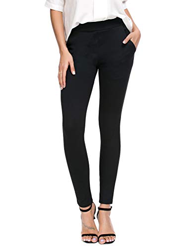 Bamans Schwarze Damen-Arbeitshose, Leggings, Stretch, Skinny Yogahose mit Seitentaschen für Büro Gr. XL, Black-B von Bamans