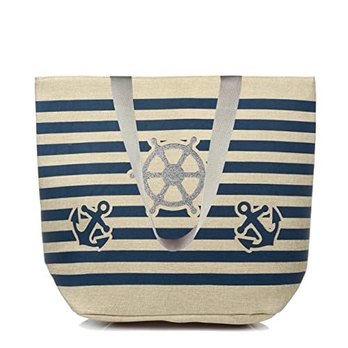 BAMBINIWELT große Strandtasche mit Reißverschluss und Innentasche XXL Beachbag Shopper Einkaufstasche Schultertasche Einkaufstasche für Damen (Modell 09) von BambiniWelt by Rafael K.