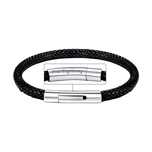 Bandmax 20cm Wachsschnur Armband für Männer Frauen schwarz Faux Lederarmband mit personalisiertem Verschluss geflochten Baumwollschnur Armreif Leder Armband Modeschmuck von Bandmax