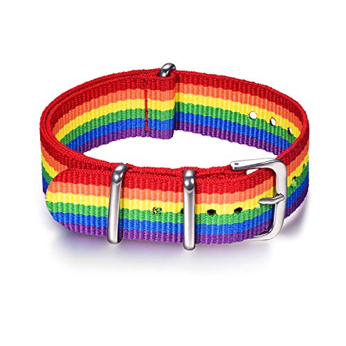 Bandmax Nylon NATO Uhrenarmband 18mm LGBT Regenbogen Ersatzarmband mit Edelstahl Schnalle Uhren Armband Sportarmband Accessoire für Damen Herren Kompatibel für die meisten Uhren von Bandmax