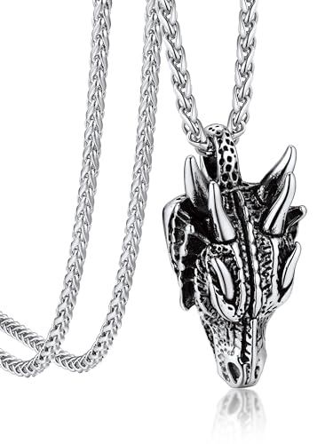 Bandmax Drachen Kette Herren Panzerkette Edelstahl Kette Drachenkopf Anhänger Drachen Anhänger Kette Jungs Halskette Drachen Schmuck Kette Silber von Bandmax