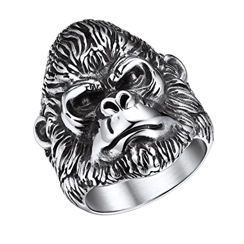 Bandmax Gorilla Ring für Herren Damen Punk Ring Gorilla Fingerring Edelstahl Bandring Ringgröße 62 Gothic Ring Partnerring Schöner Tierring Unisex Gorilla Accessoire für Weihnachten Halloween von Bandmax