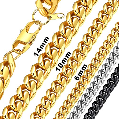 Bandmax Herren 18k vergoldet Panzer Kette 14mm schwere Halskette für Männer Jungen dichte Kette 66cm kubanische Gliederkette Hiphop Schmuck für Biker Rapper von Bandmax