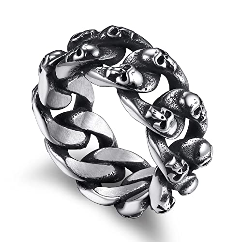 Bandmax Herren Schädel Ring Edelstahl Ringe Größe 62 Totenkopf Bandring 10 MM Breite Kettenring Skull Fingerring Partnerring Damen Ringe Gothic Schmuck für Biker von Bandmax