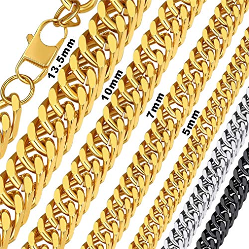 Bandmax Herrenkette 56cm 10mm breit Panzer Halskette 18k vergoldet Massive Panzerkette für Männer Frauen, schwere kubanische Gliederkette Cuban Link Chain Modeschmuck Schmuck für Weihnachten von Bandmax