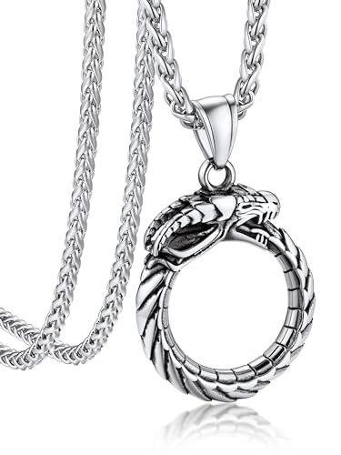 Bandmax Drachen Kette Herren Panzerkette Edelstahl Kette Drachen Halskette Damen Drachen Anhänger Kette Jungs Drachen Schmuck Kette Silber von Bandmax