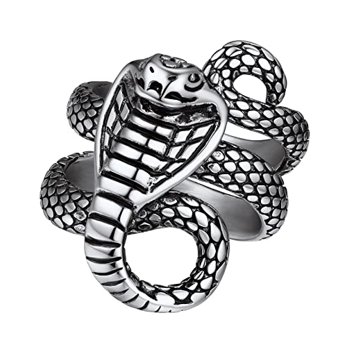 Bandmax Kobra Ring Männer Jungen Schlange Ring Ringgröße 54 Gothic Punk Kobra Fingerring Snake Ring aus Edelstahl Schöner Schlangenring Unisex Schicke Schlangenschmuck für Halloween von Bandmax