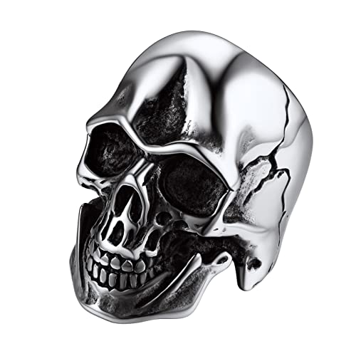 Bandmax Männer Jungen Glänzende Totenkopfringe Schädel Bandring Gothic Siegelring Jahrgang Ringe aus Edelstahl Ringgröße 59 Schädel Fingerring Modeschmuck von Bandmax