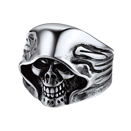 Bandmax Männer Jungen Sensenmann Totenkopf Ring Totenkopf Siegelring Fingerring aus Edelstahl Größe 72 Totenkopfringe Sensenmann Ringe Modeschmuck von Bandmax