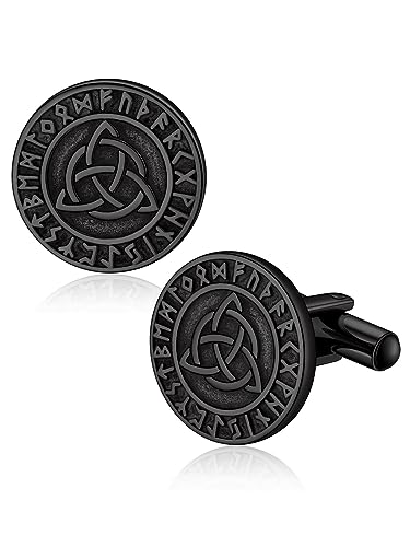 Bandmax Manschettenknopf Schwarz Valknut Manschettenknöpfe Herren Edelstahl Cufflinks for Men Modeschmuck für Geburtstag von Bandmax