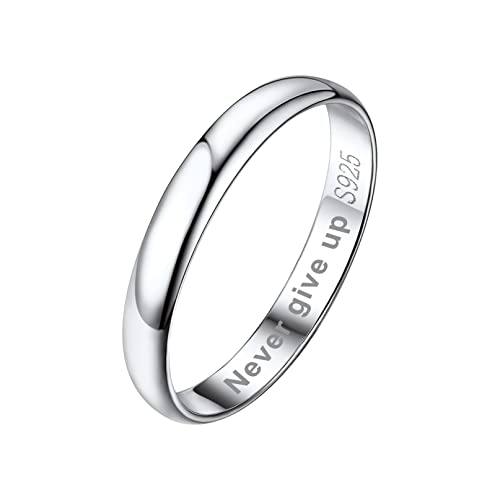 Bandmax Personalisierter Ring 3mm Glatter Bandring in Größe 64 Silber 925 Herrenring Partnerring Verlobungsring Ehering Hochzeit Schmuck Accessoire für Männer von Bandmax