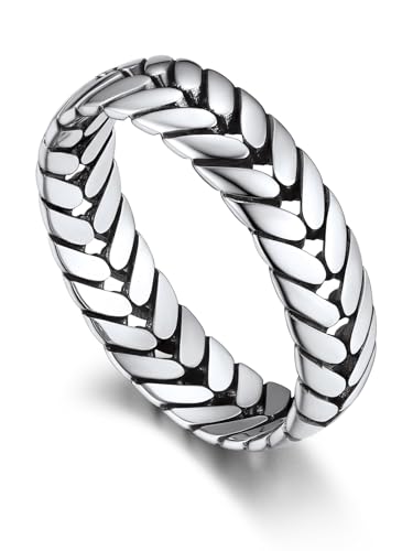 Bandmax Ring Herren Silber Ring Damen Bandring 5mm breit Eheringe Größe 67mm Weizen Ringe Silberschmuck für Vatertag von Bandmax