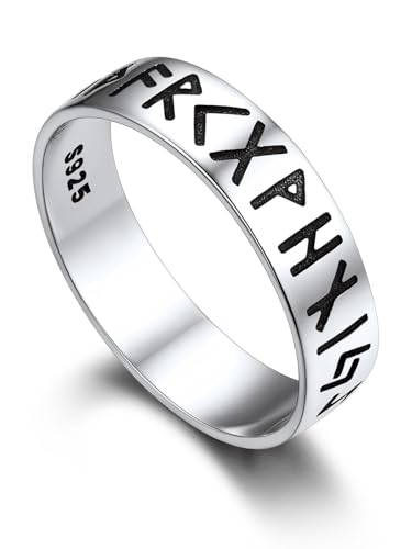 Bandmax Ring Runen Ringe Herren Silber Fingerring Damen 5mm breit Bandring Größe 54mm Partnerringe Freundschaftsring Ring Schmuck für Valentinstag von Bandmax