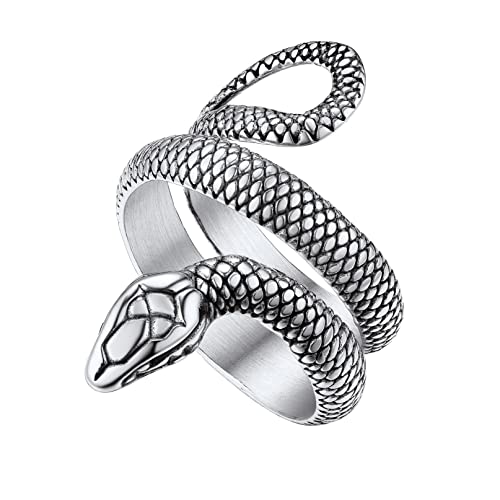 Bandmax Schlange Ring Männer Jungen Schöner Schlangenring Gothic Ring Ringgröße 62 Fingerring Snake Ring aus Edelstahl Unisex Schicke Schmuck Snake Accessoire für Weihnachten Halloween von Bandmax