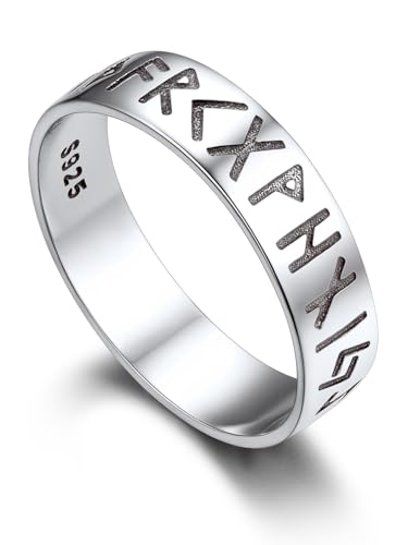 Bandmax Silber Ring Runen Ring Herren Ringe Größe 67mm Bandring 5mm breit Vintage Ringe Freundschaftsring Wikingerschmuck für Weihnachten von Bandmax