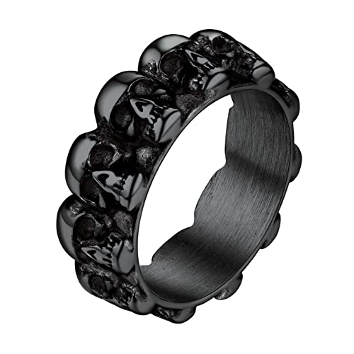 Bandmax Totenkopfringe im Kreis angeordnet Schwarzer Ring Schädel Ring für Männer Jungen Gothic Siegelring Fingerring aus Edelstahl Größe 72 Modeschmuck für Weihnachten Halloween von Bandmax