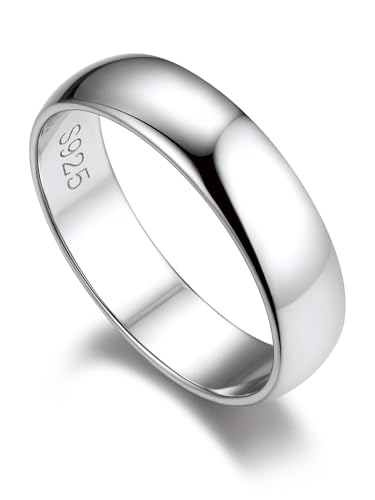 Bandmax Verlobungsring Paar Silber Ringe Damen Ringe Ehering Bandring Größe 54mm Trauringe 5mm breit Fingerring Schmuck Silber für Geburtstag von Bandmax