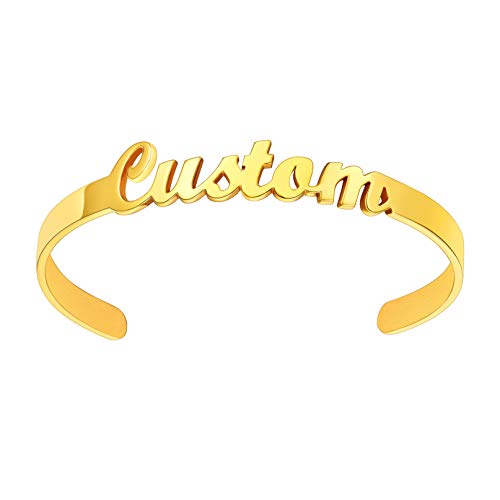 Bandmax Armband personalisiert Offener Armreif mit Namen für Damen Mädchen 18k vergoldet maßgescheiderten Namensarmband Armspange Schmuck Souvenir für Jahrestag von Bandmax