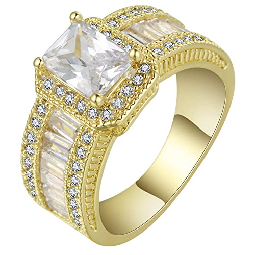 Banemi Engagement Ring, Ring Women Gold 4 Krappen Weißer Smaragd Zirkonia Schmuck Ringe Geburtstagsgeschenke Größe 62 (19.7) von Banemi