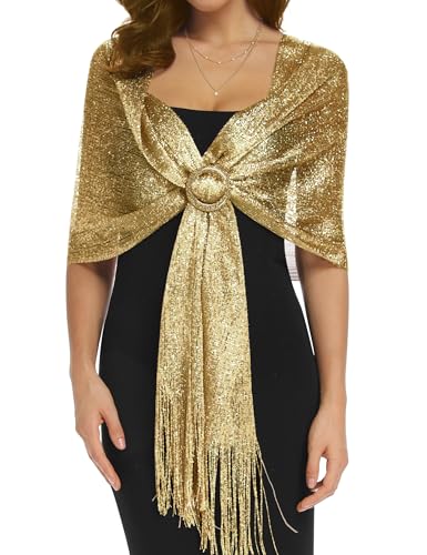BANETTETA Schals für Damen, formeller Goldfarbener Schal mit Schnalle für Abendparty, Medium BANETTETA Schals für Damen, formeller Goldfarbener Schal mit Schnalle für Abendparty, Medium von Banetteta