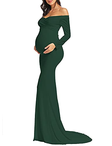 Schulterfrei Meerjungfrau Elegant Umstandskleid für Fotoshooting Baby Shower, Grün , Groß von Banetteta