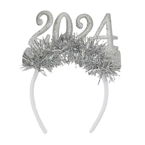 Baoblaze 2024 Frohes Neues Jahr Stirnband Haarbänder Verkleiden Haarschmuck Glitzer Pailletten Haarreifen für Abschlussball Geburtstag Kostüm Geschenk, Silber von Baoblaze