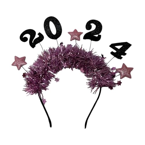 Baoblaze 2024 Frohes Neues Jahr Stirnband Haarschmuck Kostüm Hairhoop Glitzer Stern Pailletten Stirnband für Leistung Cosplay Abschlussball, Rosenrot von Baoblaze