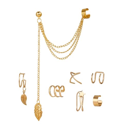 Baoblaze 7 Stück Ohrclip-Ohrringe, Charms, Bohemian-Dekor, kreative Legierung, leicht, für Damen, Quastenkette für Geburtstag, Urlaub, Halloween, Gold von Baoblaze