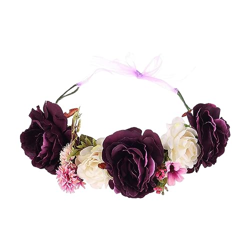 Baoblaze Blumenkronen-Stirnband, Braut-Blumengirlande-Haarband, Festival-Rosenblumen-Haarkranz-Kopfschmuck, Blumenkrone für Frauen, Violett von Baoblaze