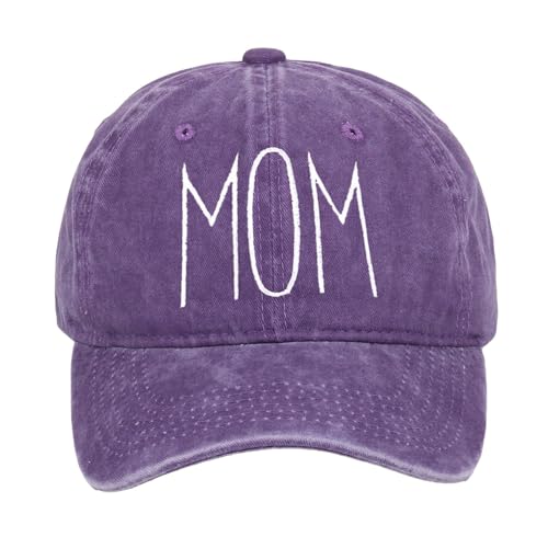 Baoblaze Mama Bestickte Baseballmütze, Baseballmütze für Mutter, Mom Embroidered Baseball Hat Verstellbar, Damen Baseballkappe Distressed, Mama Hut für Angeln, Strand, Muttertagsgeschenk, Lila von Baoblaze