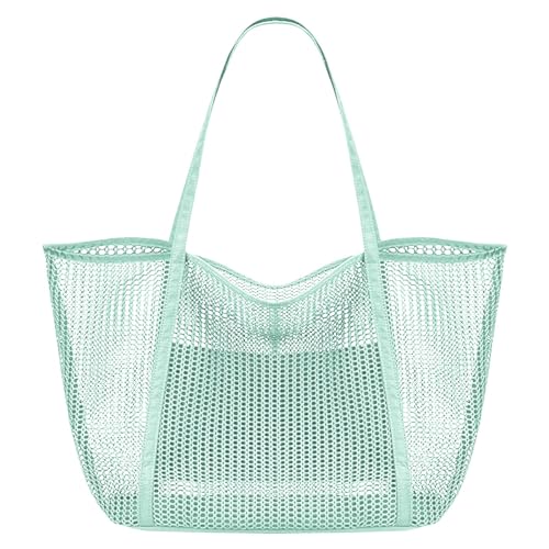 Baoblaze Mesh-Strandtasche, Strand-Umhängetasche, Pooltasche, lässige multifunktionale Aufbewahrungstasche für Frauen für Picknick, Reisen, Camping, Schwimmen, Hellblau von Baoblaze