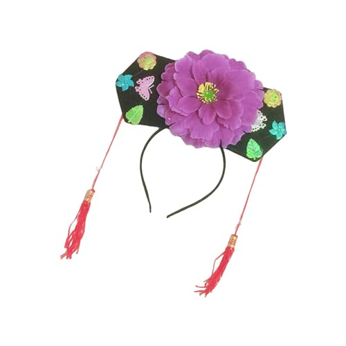 Baoblaze Qing-Stirnband mit Quaste, Prinzessinnen-Kopfbedeckung, Blumen-Haarband, chinesischer Haarreifen für Festival-Bühnenauftritte, lila von Baoblaze