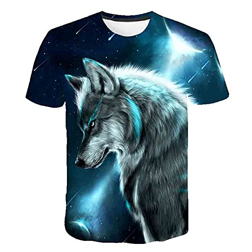 Sommer Kinder 3D Kurzarm Casual T-Shirt Kinder Tier Wolf Mond Gedruckt Jungen Mädchen Kinder Mode T-Shir XT-648-9T von Baobli