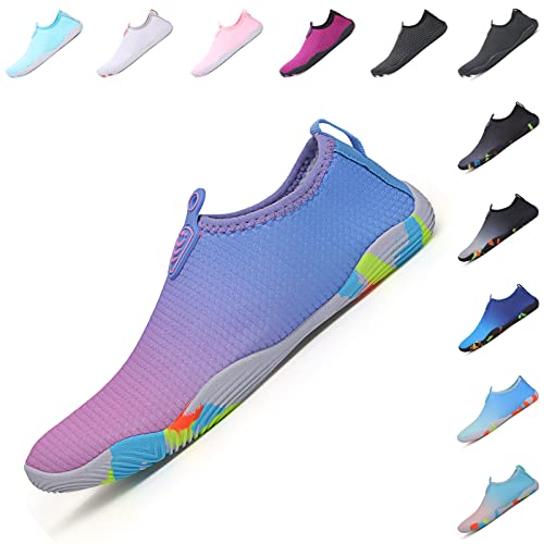 Baofular Badeschuhe Damen Herren Wasserschuhe Schwimmschuhe Sommer Strandschuhe Schnell Trocknend Aquaschuhe Surfschuhe für Meer Rosa Lila 36 EU von Baofular