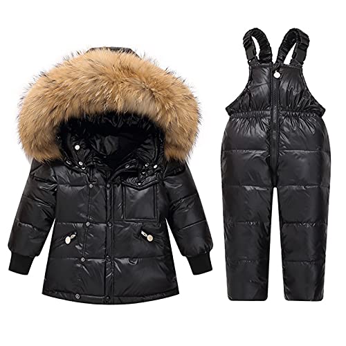 Baogaier 2 Stück Skianzug Set Kinder Schneeanzug Jungen Daunenjacke Kapuze + Schneehose Winter Wasserdicht Skijacke Skihose Outfits Leicht Outdoor Bekleidungsset Baby Kleinkinder 3-5 Jahre Schwarz von Baogaier