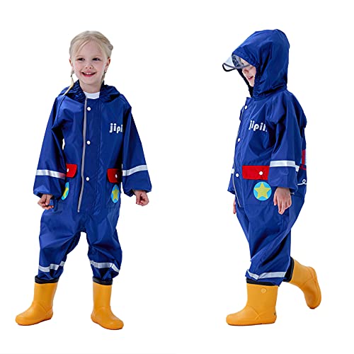 Baogaier Jungen Regenmantel Kapuze Regenjacke Regenanzug Einteilig Kinder Blau Atmungsaktiv Regenponcho Wasserdicht Lang Leicht Sport Poncho Hose Wandern Arbeit Reißverschluss PVC Outdoor 4-6 Jahre von Baogaier