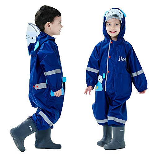 Baogaier Regenmantel Kapuze Kinder Mädchen Jungen Atmungsaktiv Wasserdicht Leicht Regenanzug Einteilig Outdoor Regenponcho mit Transparenter Hutkrempe Blau Affe Zoo Overall Regen Regenjacken 2-4 Jahre von Baogaier