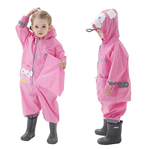 Baogaier Regenmantel Kapuze Mädchen Kinder Atmungsaktiv Wasserdicht Leicht Regenanzug Einteilig Outdoor Regenponcho Rosa Affe Overall Regen Softshelljacke für Sport Schulaktivität 2-4 Jahre M von Baogaier