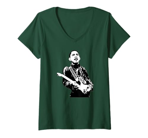 Damen Barack Obama spielt Gitarre 44th President Patriotic T-Shirt mit V-Ausschnitt Damen Barack Obama spielt Gitarre 44th President Patriotic T-Shirt mit V-Ausschnitt von Barack Obama Gifts & Apparel