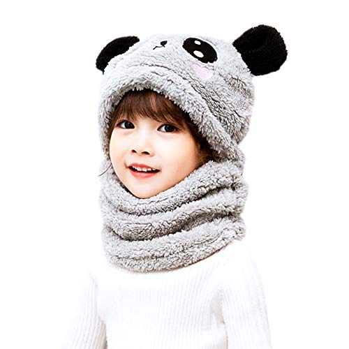 Barakara Baby Mütze,Winter Fleece Lined Warm Weiche Mütze Schal Sets,Kleinkind Kinder Warme Süßer Bär Beanie Mütze Weiche Baumwollkaps Schals Hüte für Kinder 1-10Jahren-Grau von Balakaka